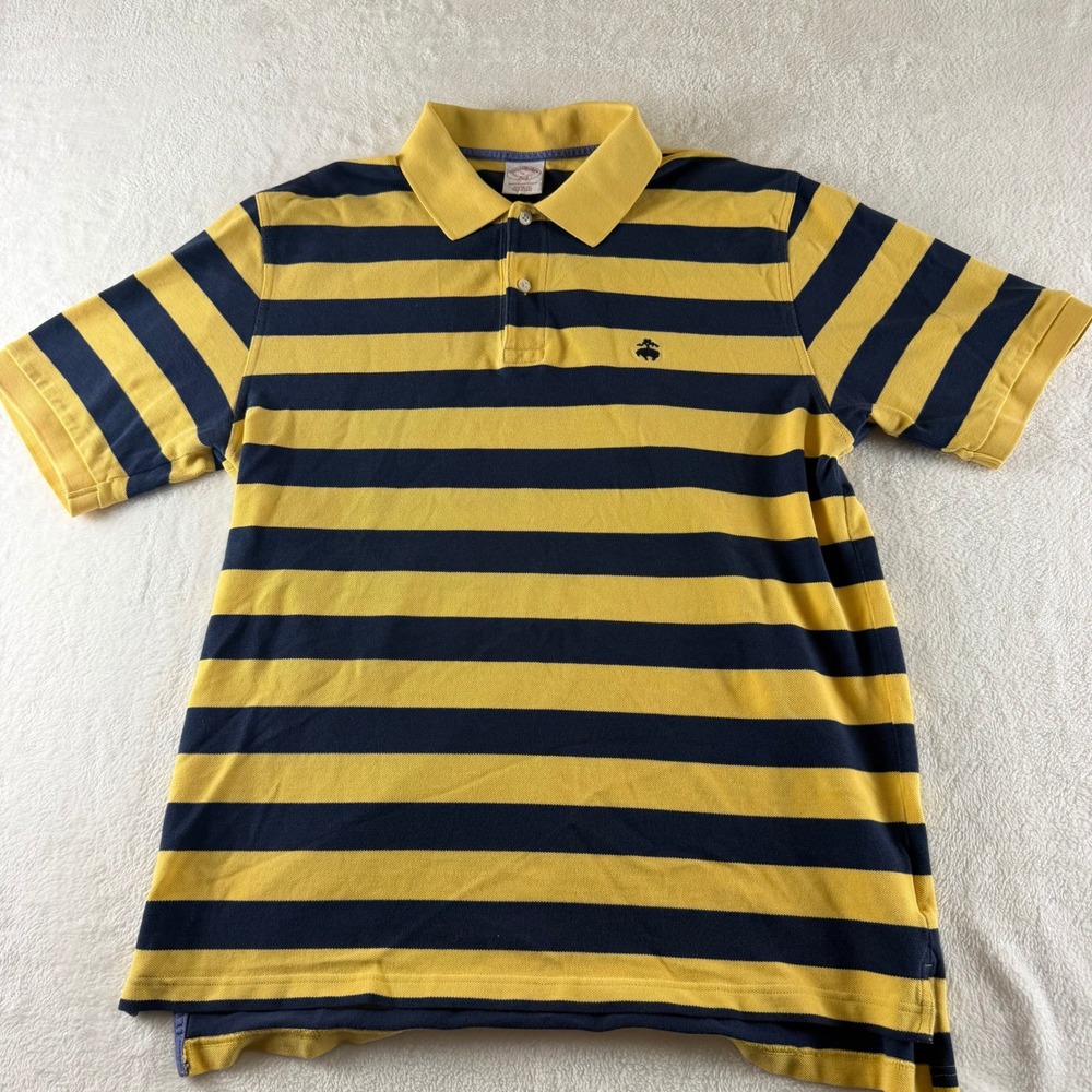 Brooks Brothers 346 Performance Polo Shirt Mens Large Yellow Striped Pique